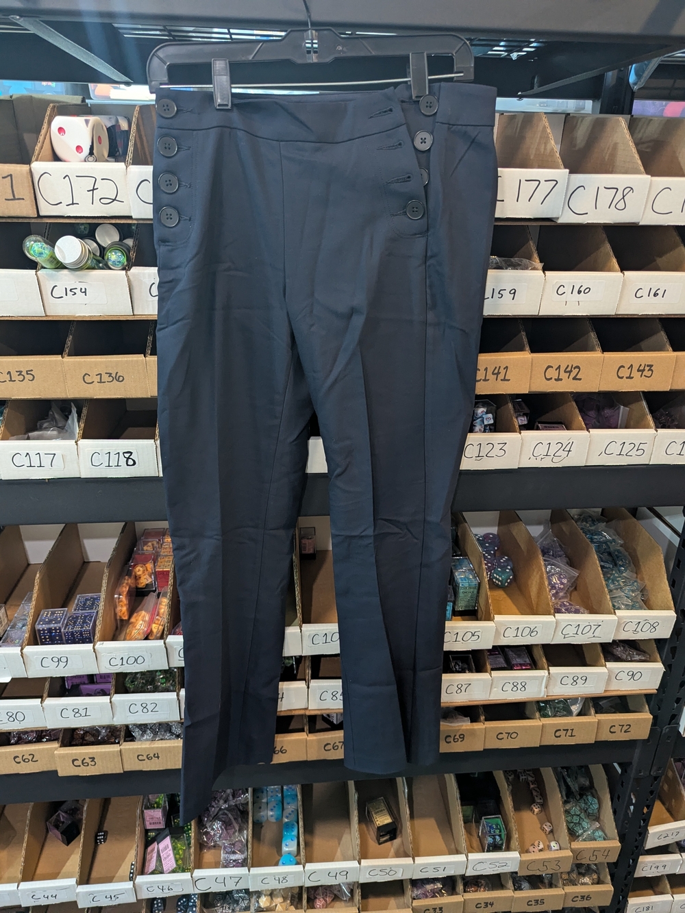 Express Navy High-Waist Button-Accent Women's Trousers